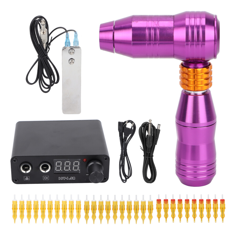 Purple (Eu Plug) Rotary Tattoo Machine 30 Needles Foot Pedal Motor Pen Kit