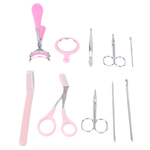 Eyebrow Trimmer Tweezers Eyelash Curler Acne Extractor Kit 2