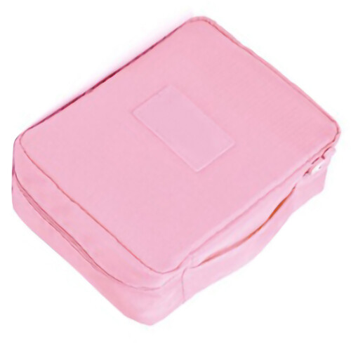 (Pink) Pink Oxford Makeup Storage Bag with Zipper 1