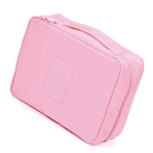 (Pink) Pink Oxford Makeup Storage Bag with Zipper 2