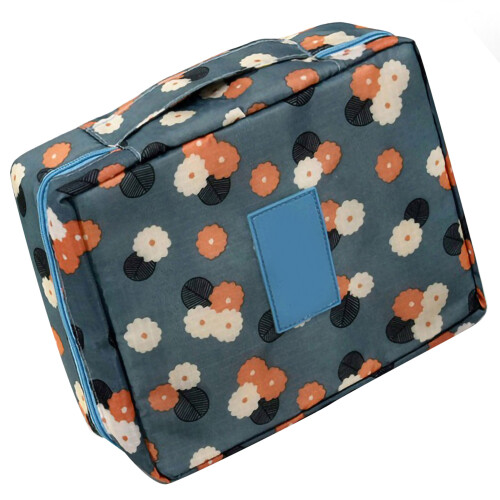 (Blue Daisy) Pink Oxford Makeup Storage Bag with Zipper 1