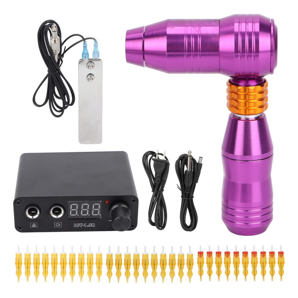Purple (Us Plug) Rotary Tattoo Machine 30 Needles Foot Pedal Motor Pen Kit