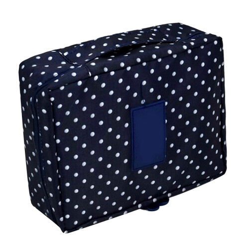 (Black White Dot) Pink Oxford Makeup Storage Bag with Zipper 1