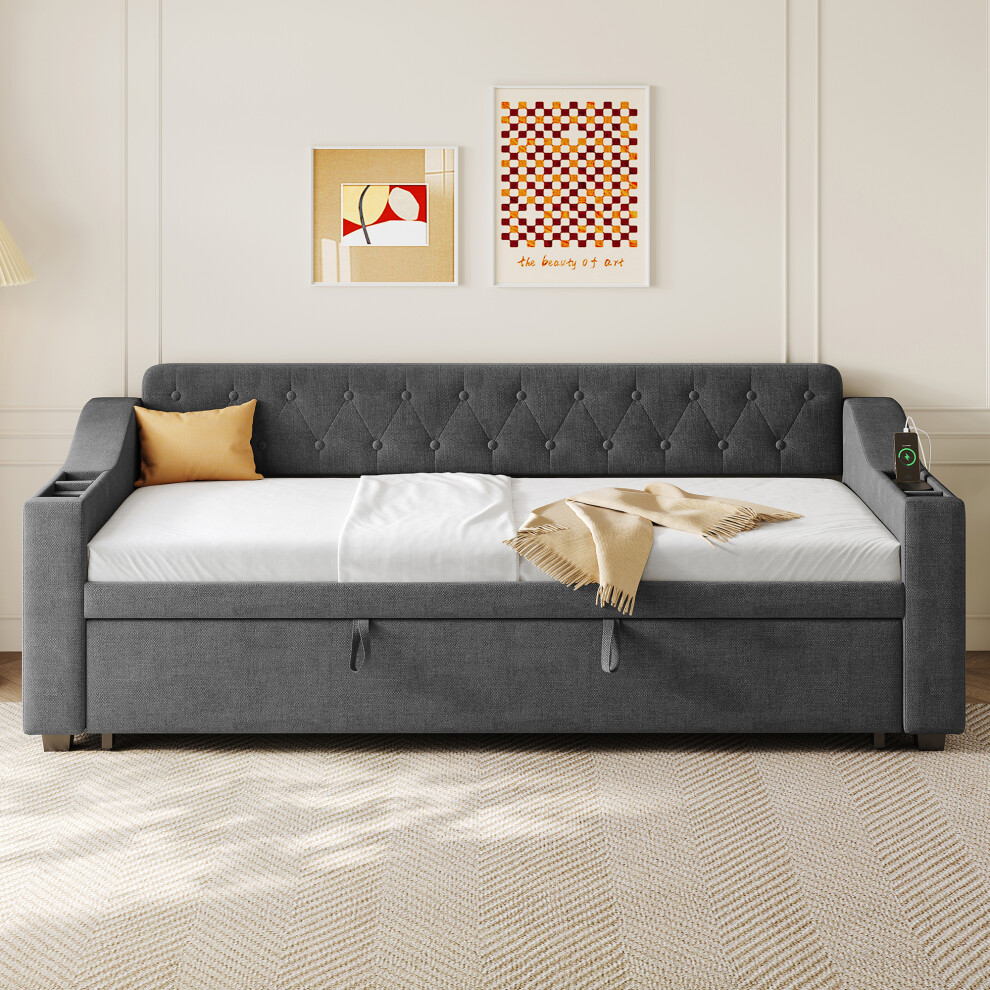 Neche Sofa Bed With Charging Station 3Ft Linen Daybed