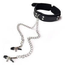 Leather Nipple Clip Cuffs for Adults Neck Collar Metal Chain Clipper