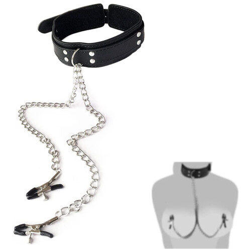 Leather Nipple Cuffs with Metal Chain 1