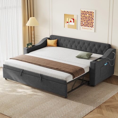 Sofa Bed with Charging Station 3ft Linen Daybed 2