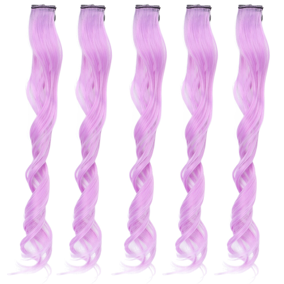 Unisex Purple,Grey (Purple) 5Pcs Clip In Hairpiece Long Curly Colored Highlights Gray