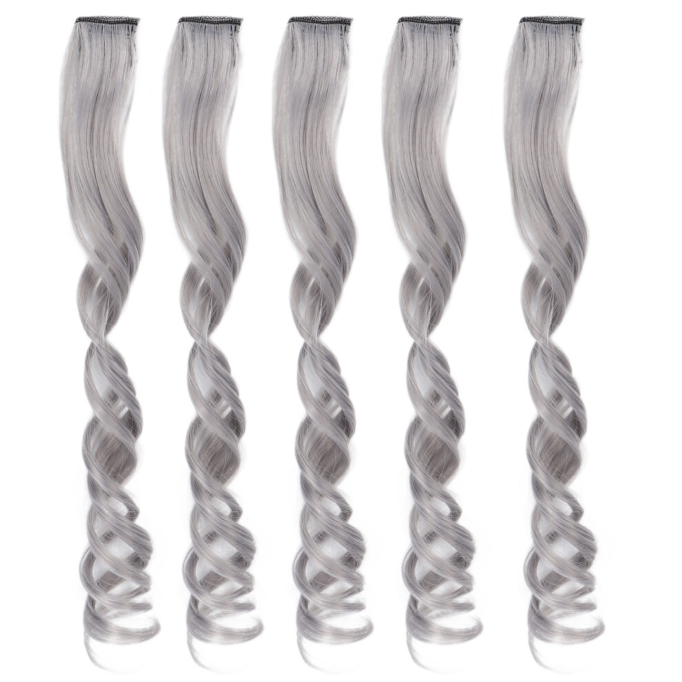 Unisex Grey (Gray) 5Pcs Clip In Hairpiece Long Curly Colored Highlights Gray