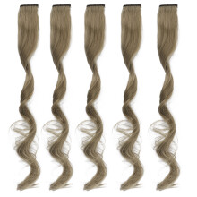 (Greyish Green) 5x Clip-In-Haarverlängerung lang gelockt grau meliert