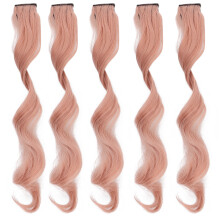 (Grapefruit Pink) 5x Clip-In-Haarverlängerung lang gelockt grau meliert