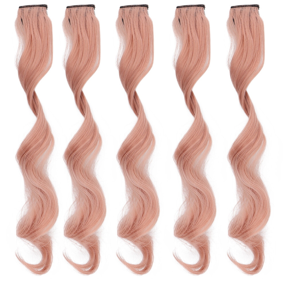 Unisex Pink,Grey (Grapefruit Pink) 5Pcs Clip In Hairpiece Long Curly Colored Highlights Gray
