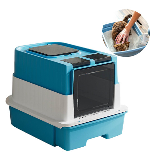Toilettes fermées pour chat, odeur, Structure à Double-Bleu