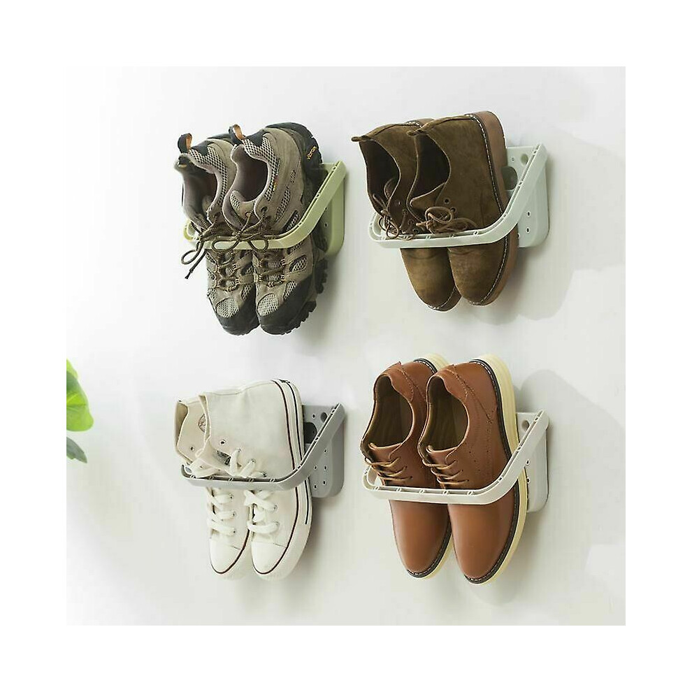 Kikidex (As Show, One Size) Foldable Wall Mounted Shoe Rack, Hanging Shelf For Shoe Storage, Set Of 4 Pieces In Gray Color.