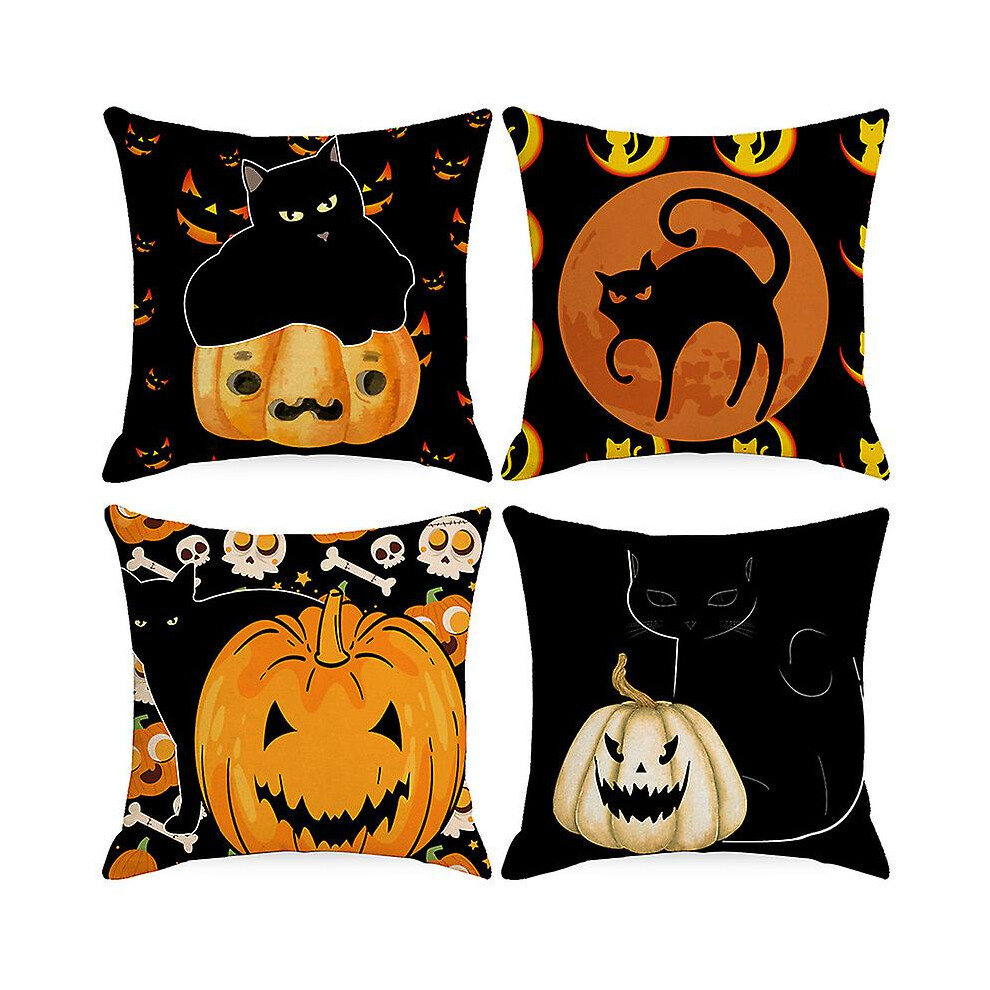Kikidex (As Show, One Size) Halloween Pumpkin Printed Linen Cushion Cover, Home Cushion Cover (45X45cm)