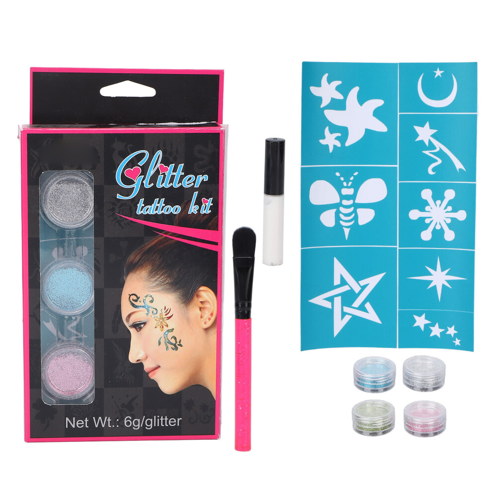 4 Colors Face Body Glitter Powder with Glue Template