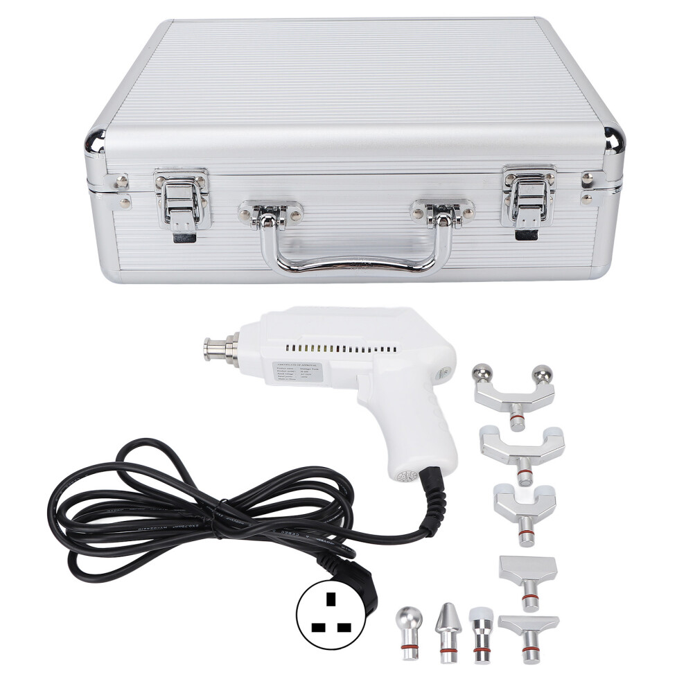 (UK Plug 220V) Electric Spine Chiropractor 6 Gears Adjustable Massager Gun White 110V