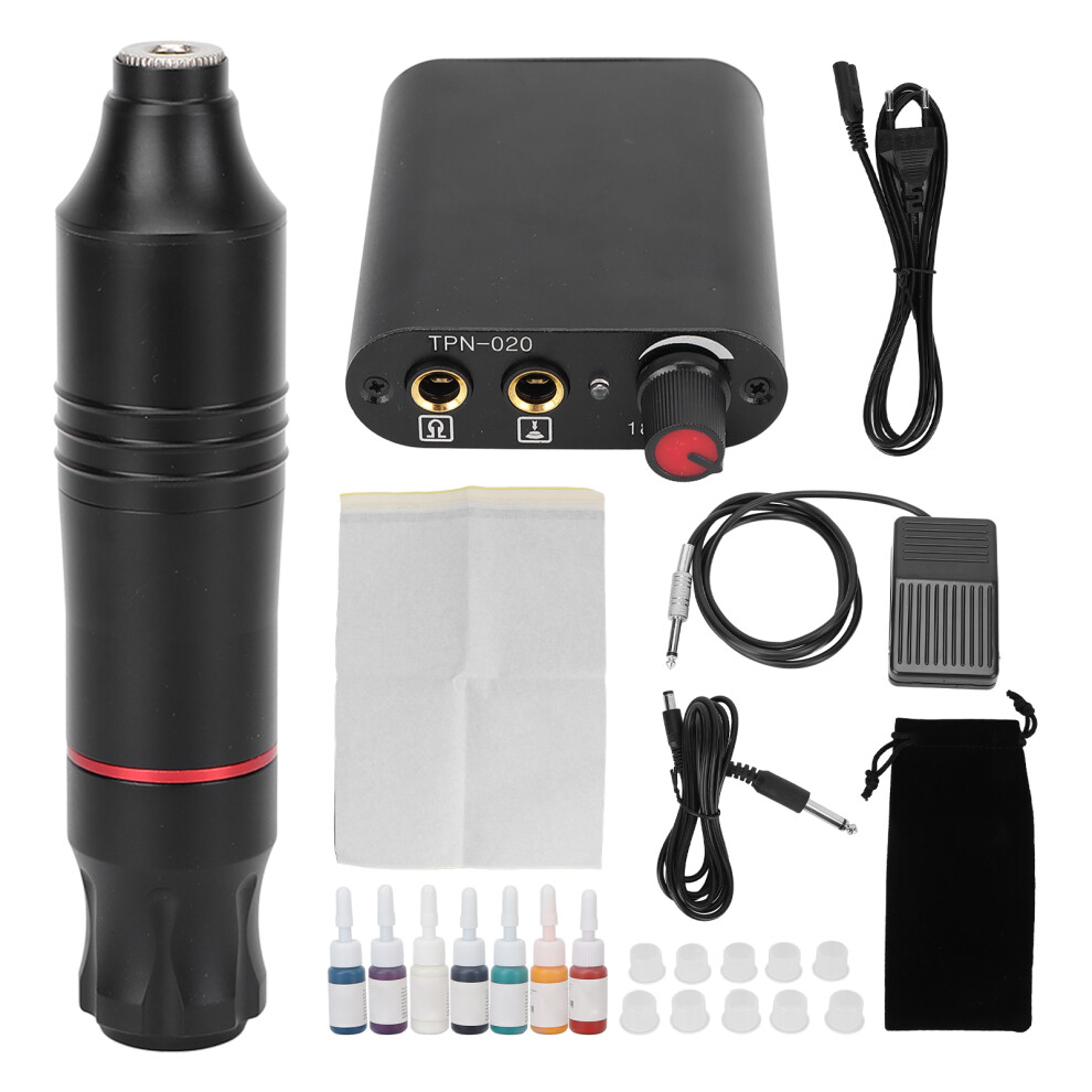 (EU Plug) Tattoo Machine Kit Power Supply Ink Pedal 90-265V US Plug