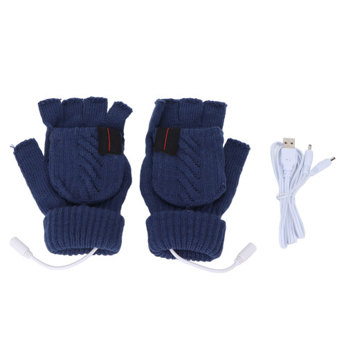 Blaue USB-Heizhandschuhe Fingerlos Winterwarm