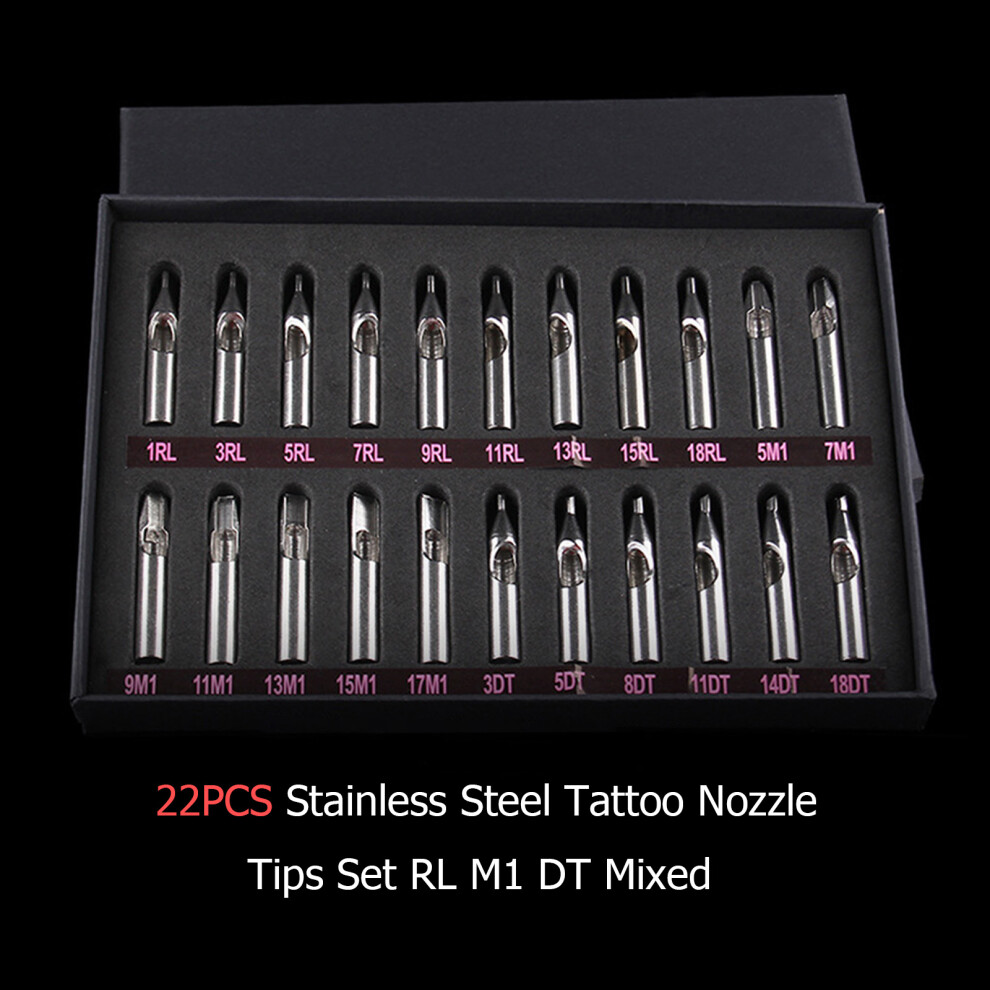 22PCS Stainless Steel Tattoo Nozzle Tips Set RL M1 DT Disposable