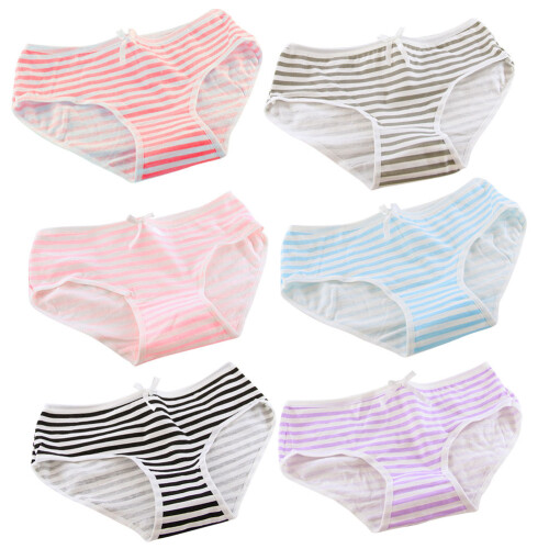 6Pcs Kvinnors Underkläder Randig Navy Bow Låg Midja Triangulära Briefs 2
