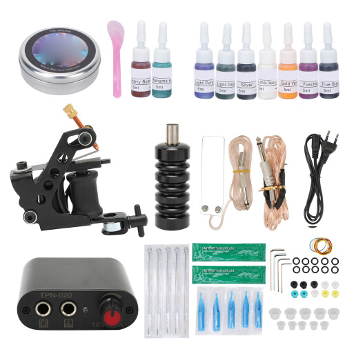 (EU Plug) Tattoo Beginner Kit with Power Supply, Needle, Clip Cord & EU Plug