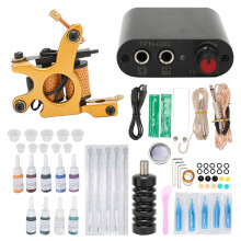 (US Plug) Komplettes Tattoo-Set: Tragbares Netzteil, Nadeln, Tinte
