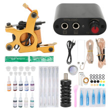 (EU Plug) Komplettes Tattoo-Set: Tragbares Netzteil, Nadeln, Tinte
