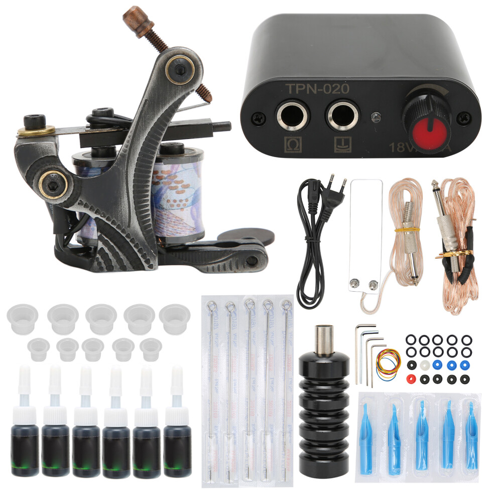 (EU Plug) Tattoo Machine Kit Coil Power Supply for Beginners