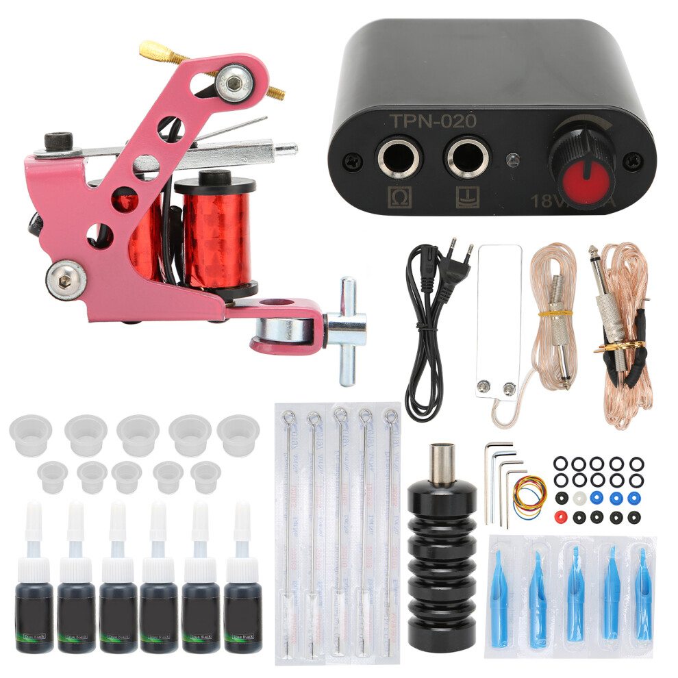 (EU Plug) Coil Tattoo Machine Set Power Supply Foot Pedal 90-265V EU Plug