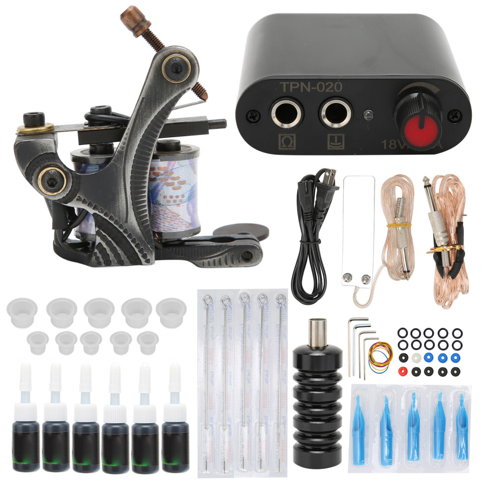(US Plug) Tattoo Machine Kit Coil Power Supply for Beginners
