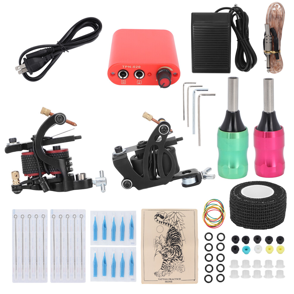 (US Plug) Tattoo Kit 10 Needles Power Supply for Beginners 90-265V US Plug