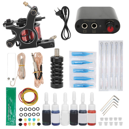 (EU Plug) Tatoagemachine Kit Voeding Naalden Handvatten EU