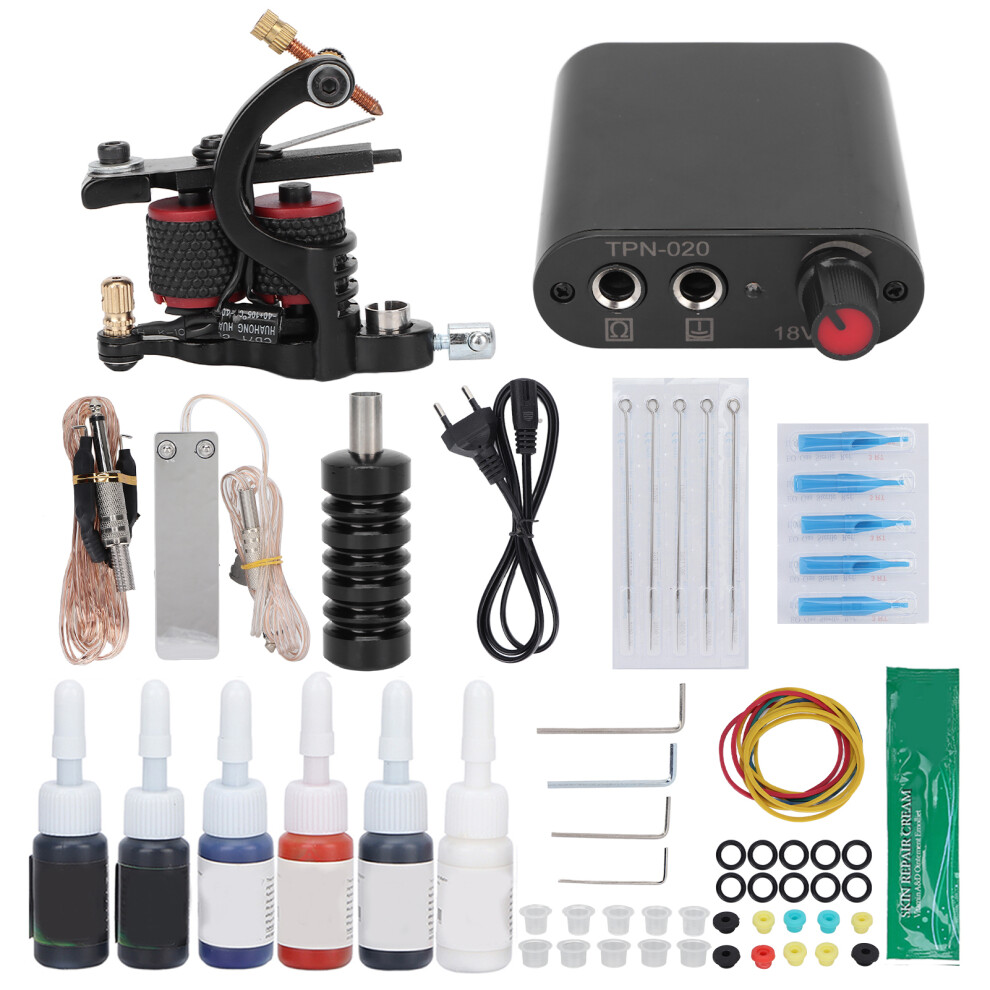 (EU Plug) 10 Wraps Tattoo Coil Machine Kit Power Supply 90-265V US Plug