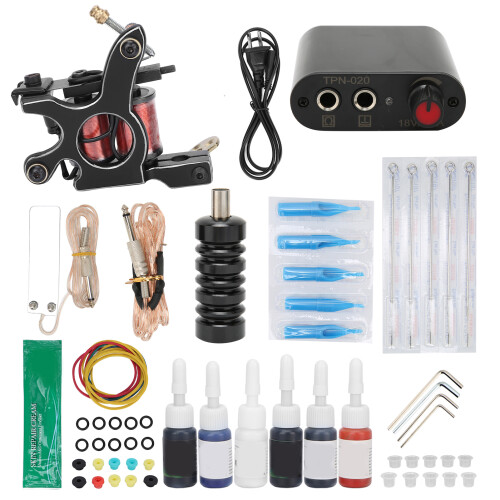 (US Plug) Tatoagemachine Kit Voeding Naalden Handvatten EU