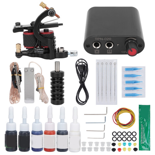 (US Plug) 10 wraps tattoo coil machine kit power supply 90-265V US plug