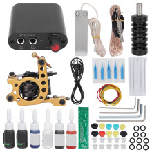 (US Plug) Professional tattoo machine kit 10 wraps coil 90-265V US plug