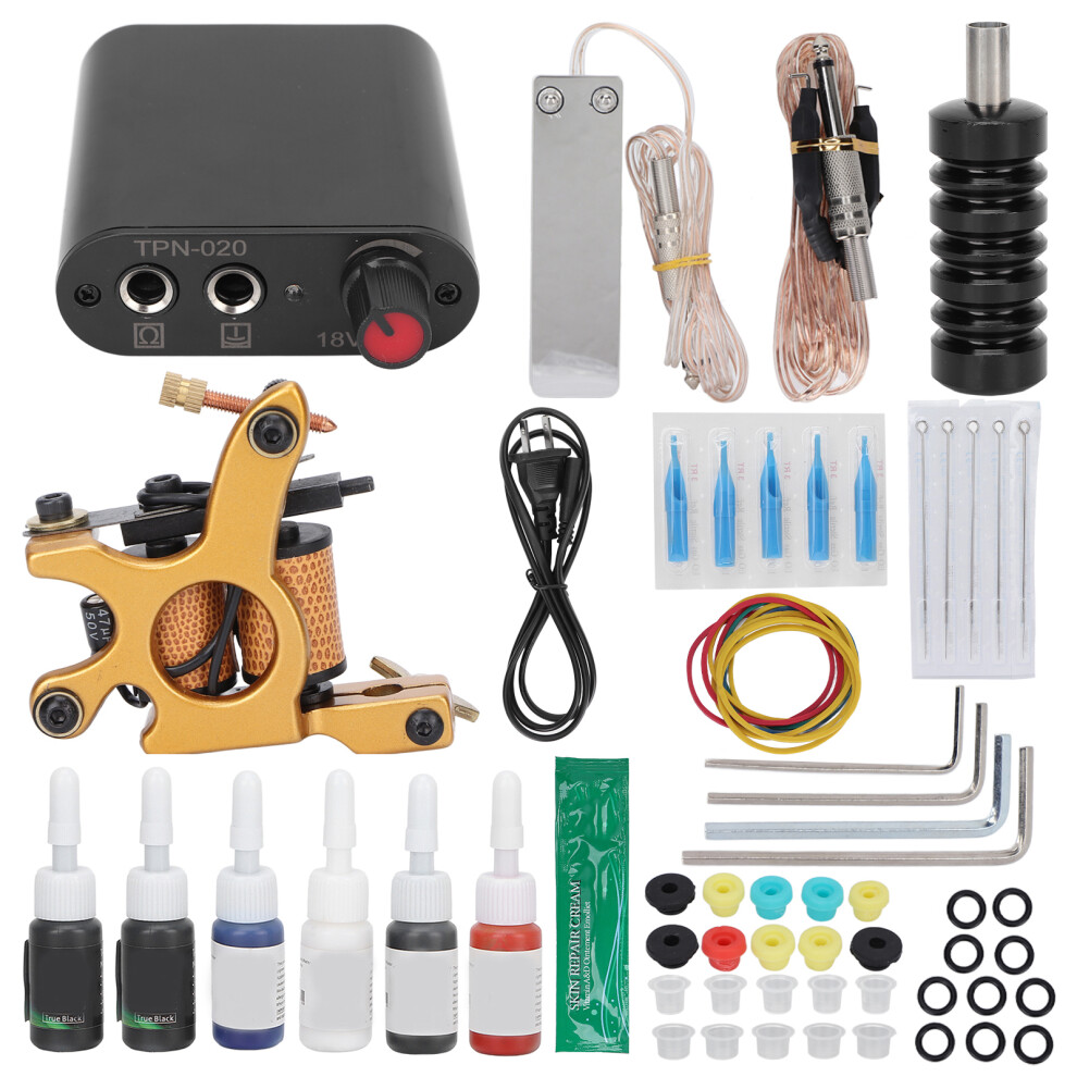 (US Plug) Professional Tattoo Machine Set 10 Wraps Coil Machine 90-265V EU Plug