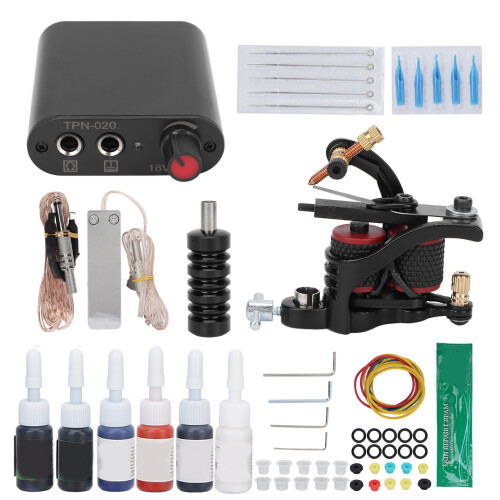 (EU Plug) 10 wraps tattoo coil machine kit power supply 90-265V US plug 2