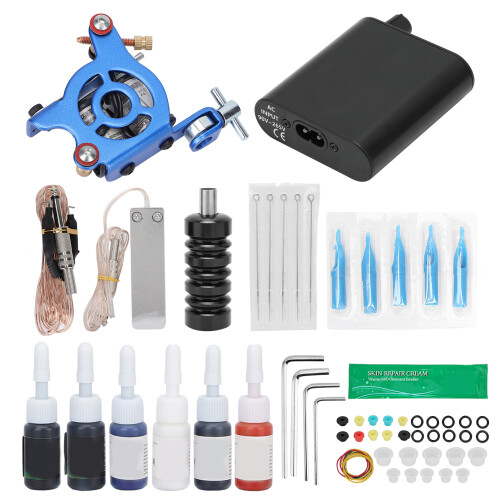 (US Plug) Complete Tattoo Kit Coils 6 Ink Needles 90-265V US Plug 1
