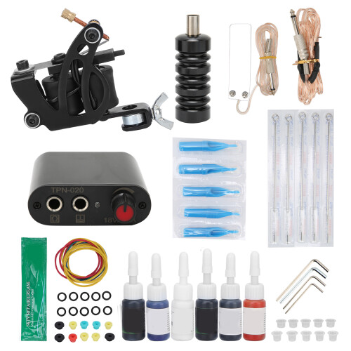 (EU Plug) Tattoo Kit 8 Wrap Coil Machine PSU 90-265V US Plug 1