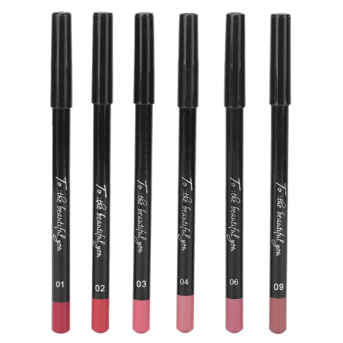 (#02) 6pcs waterproof matte pigmented lip liner pencil #02