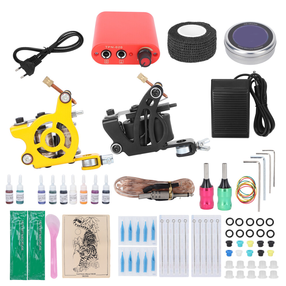 (EU Plug) Tattoo Kit 10 Ink Needle Set for Beginners 90-265V EU Plug