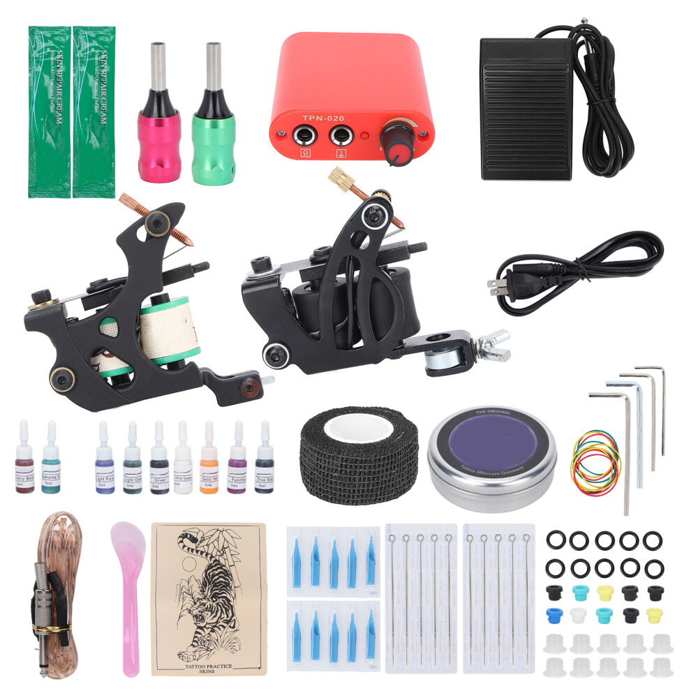 (US Plug) Coil Tattoo Kit Power Supply Clip Cord Foot Pedal 90-265V EU Plug