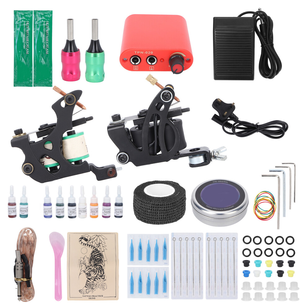 (UK Plug) Coil Tattoo Kit Power Supply Clip Cord Foot Pedal 90-265V EU Plug
