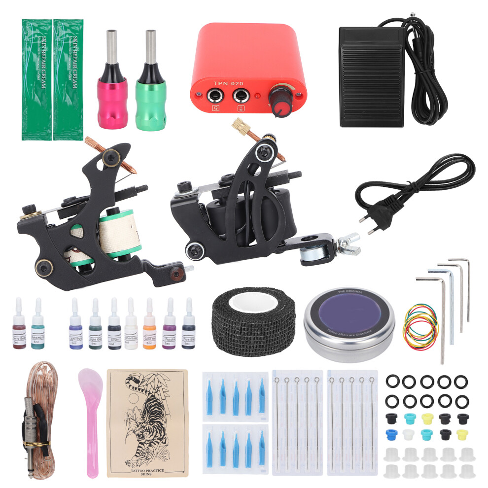 (EU Plug) Coil Tattoo Kit Power Supply Clip Cord Foot Pedal 90-265V EU Plug