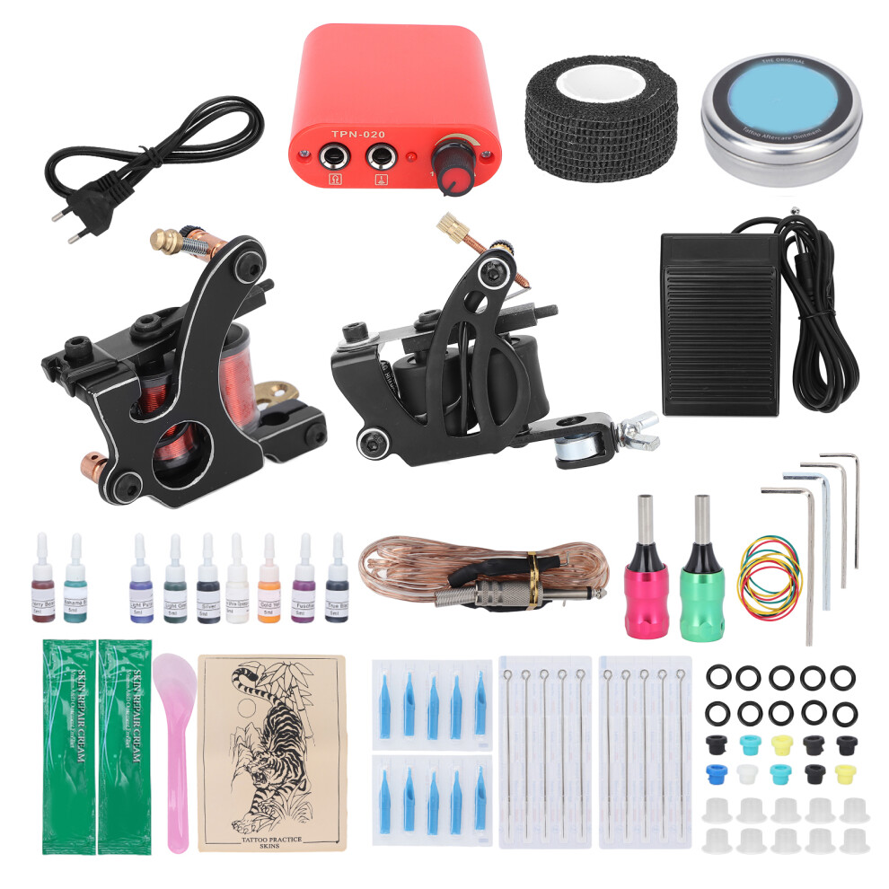 (EU Plug) Tattoo Kit Tattoo Gun Power Supply 90-265V UK Plug for Beginners