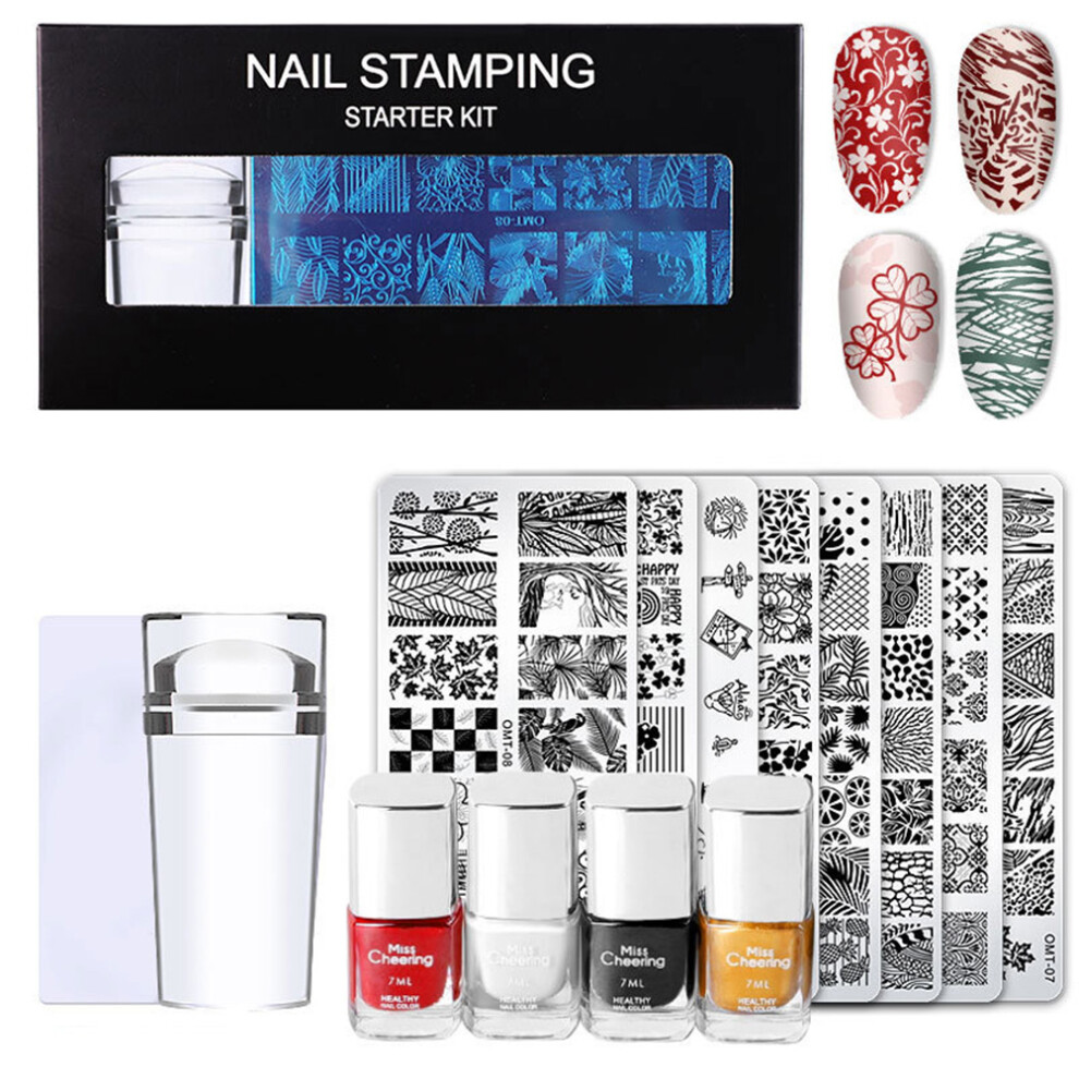 Nail Stamping Plate with Polish Stamper Scraper Print Template Set