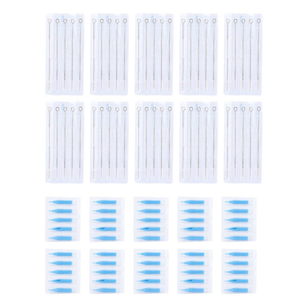 (1RL+3DT) 50pcs Food Grade Stainless Steel Tattoo Needles Tip Tubes (1RL+3DT)