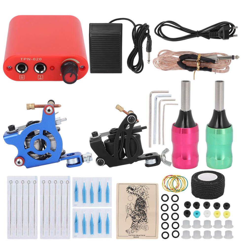 (EU Plug) Tattoo Kit 10 Wrap Shader 8 Wrap Liner Coil Machine 90-265V EU Plug